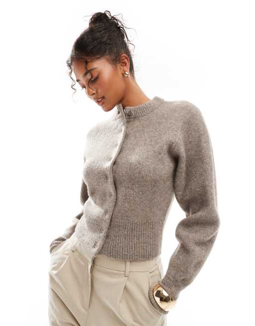 ASOS DESIGN – Kawowy krótki kardigan z okrągłym dekoltem