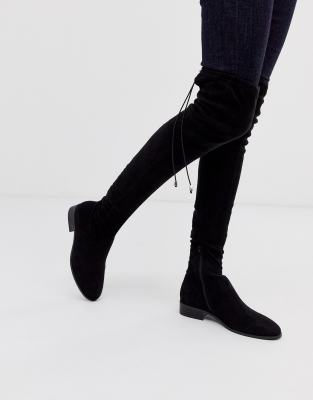 flat black thigh boots