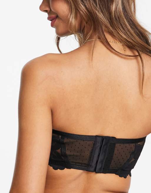 ASOS DESIGN – Kaye – Svart, ärmlös, lång bygelbehå i spets och prickig mesh, 2 av 4