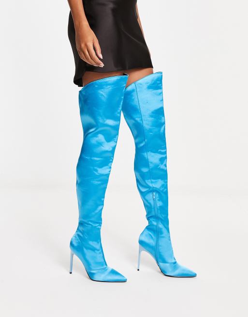 ASOS DESIGN – Kayla – Blågröna, lårhöga boots med klackar, 4 av 4