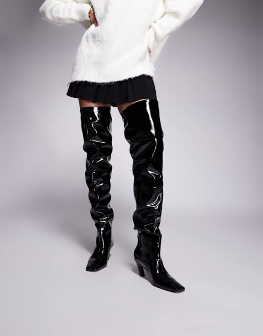 ASOS DESIGN - Kayla - Cuissardes souples à bout affiné - Noir verni, 3 de 4