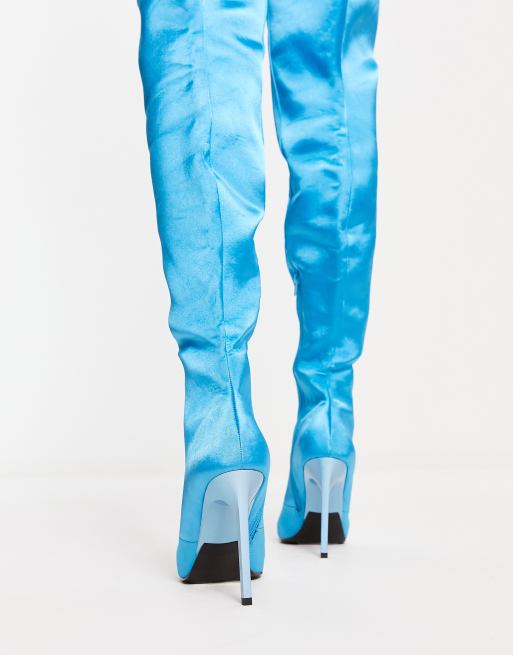 ASOS DESIGN - Kayla - Dijhoge laarzen met hak in groenblauw, 2 van 4