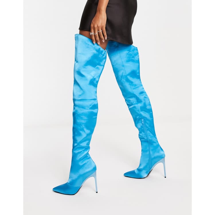 ASOS DESIGN Kayla heeled thigh high boots in teal