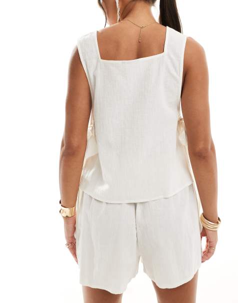 ASOS DESIGN – Kayla – Mieszaj i łącz – Biały wiązany po bokach top plażowy - view 1
