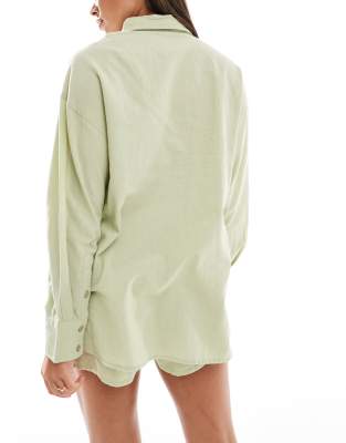 Asos Design Kayla Mix And Match Beach Shirt In Green
