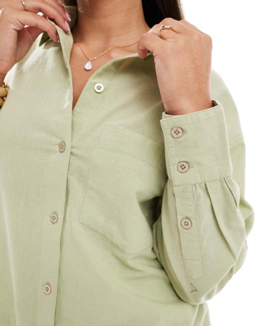 ASOS DESIGN Kayla Mix and Match beach shirt in khaki, 3 of 4