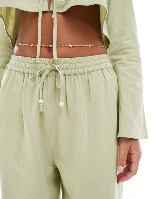ASOS DESIGN Kayla Mix and Match beach wide leg pants in khaki, 3 of 5
