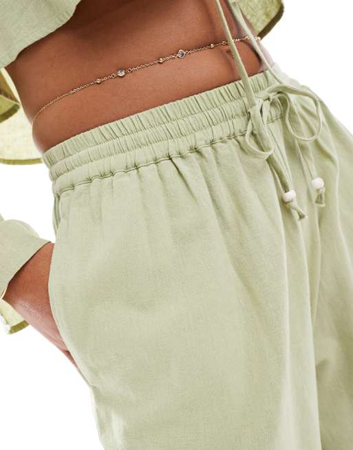 ASOS DESIGN Kayla Mix and Match beach wide leg pants in khaki, 5 of 5