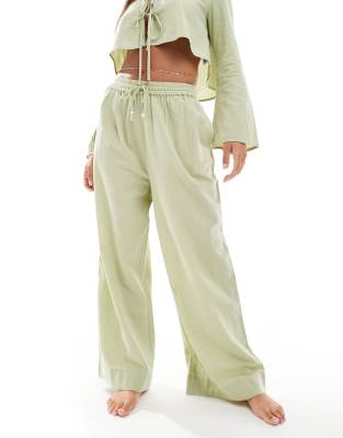 ASOS DESIGN Kayla mix and match beach wide leg trouser in khaki-Green