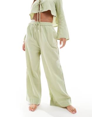 ASOS DESIGN ASOS DESIGN Kayla mix and match beach wide leg trouser in khaki-Green