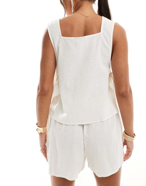ASOS DESIGN - Kayla - Mix and Match - Top da spiaggia bianco con lacci laterali