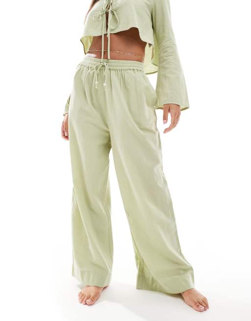ASOS DESIGN - Kayla - Mix en match - Strandbroek met wijde pijpen in kaki