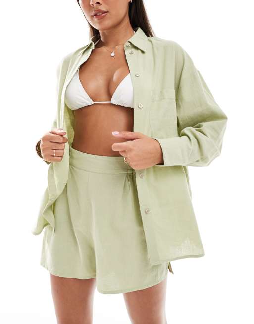 ASOS DESIGN – Kayla – Mixa och matcha – Khakifärgad strandskjorta