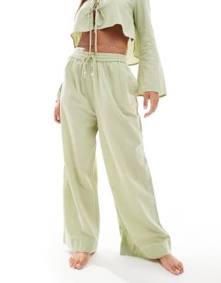 ASOS DESIGN – Kayla – Mixa och matcha – Khakifärgade strandbyxor med vida ben - view 1