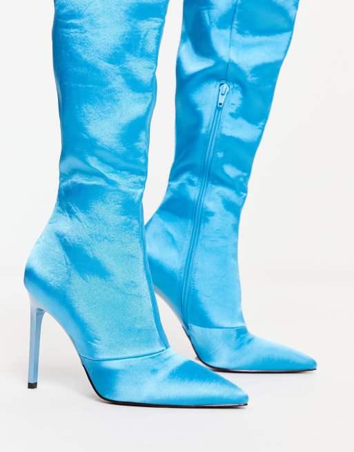 ASOS DESIGN Kayla Overknee Stiefel in Blaugrun mit hohem Absatz