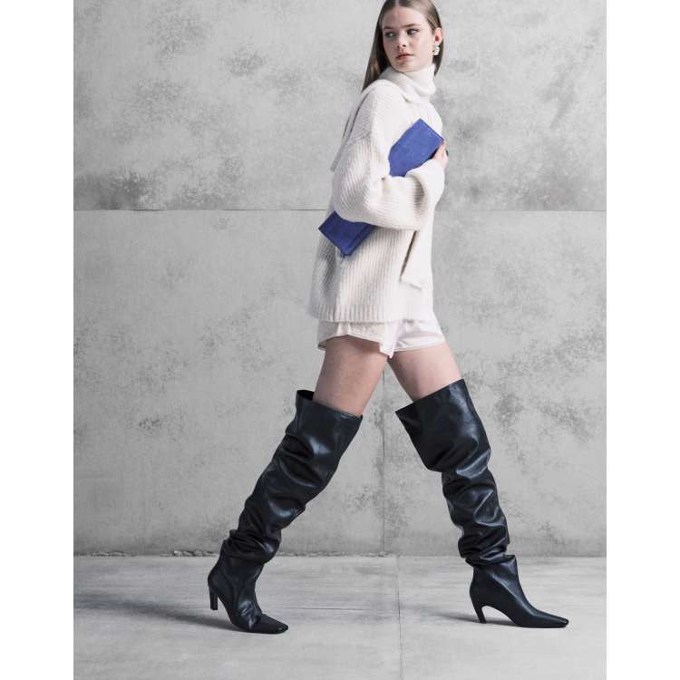 ASOS DESIGN Kayla slouch chisel toe over the knee boots in black