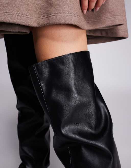 ASOS DESIGN Kayla slouch chisel toe over the knee boots in black