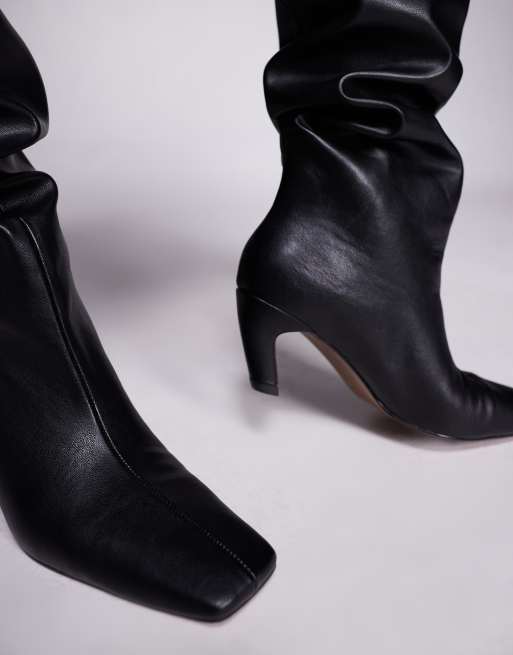 ASOS DESIGN Kayla slouch chisel toe over the knee boots in black