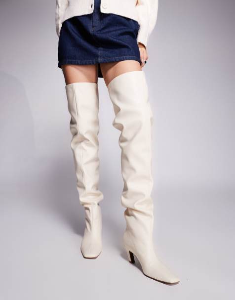 ASOS DESIGN Kayla slouch chisel toe over-the-knee boots in buttermilk - view 1