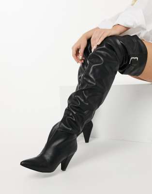 Asos Design Wide Fit Kayla Thigh High Slouch Boots In Black