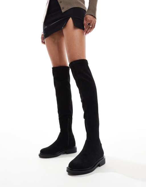 ASOS DESIGN Kaylee smart flat over the knee boots in black ASOS