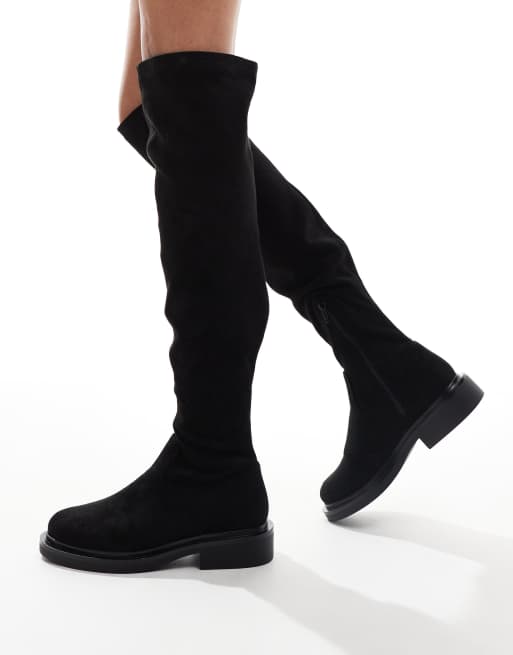 ASOS DESIGN Kaylee smart flat over-the-knee boots in black