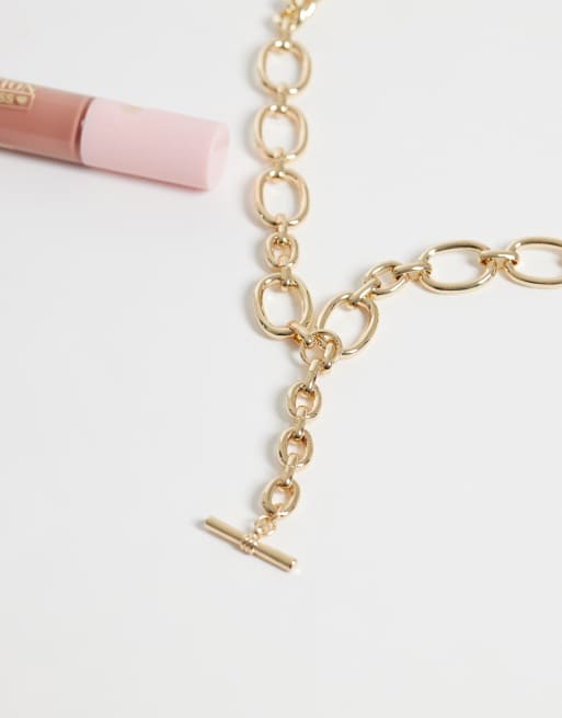 ASOS DESIGN kedjehalsband med T-spänne och blandad kedjedetalj i guldfärg, 2 av 4
