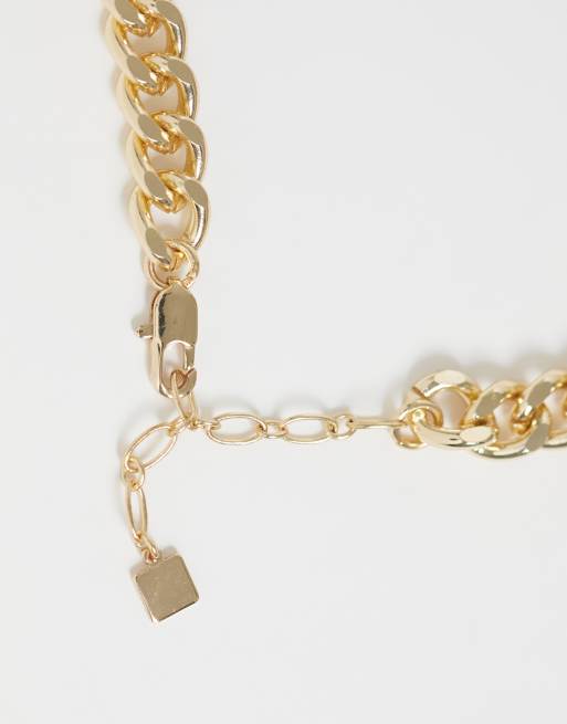 ASOS DESIGN kedjehalsband med T-spänne och blandad kedjedetalj i guldfärg, 3 av 4