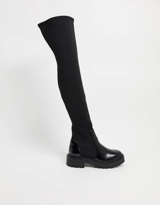 ASOS DESIGN - Keeley - Platte over-de-knie-laarzen met dikke zool in zwart