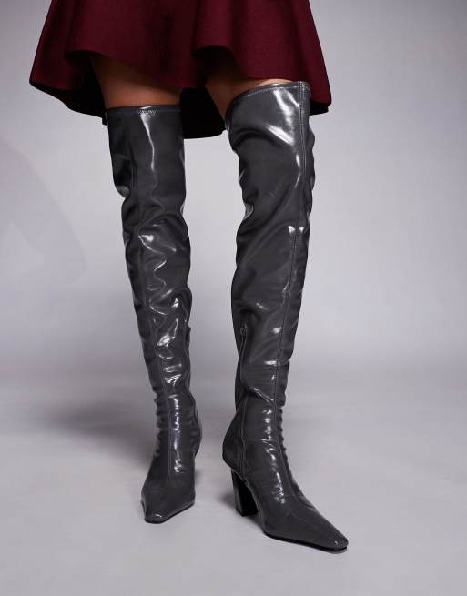 ASOS DESIGN - Keeper - Over-de-knie laarzen met hoekige neus in grijs, 2 van 4