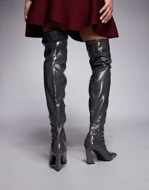 ASOS DESIGN - Keeper - Over-de-knie laarzen met hoekige neus in grijs, 4 van 4