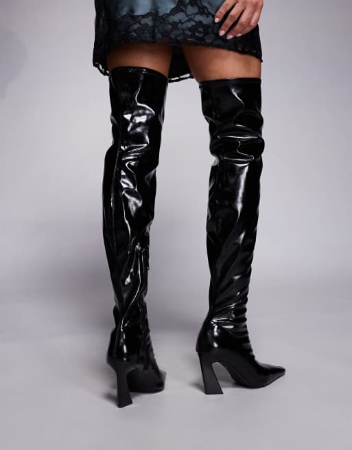 ASOS DESIGN - Keeper - Over-de-knie laarzen met hoekige neus in zwart, 4 van 4
