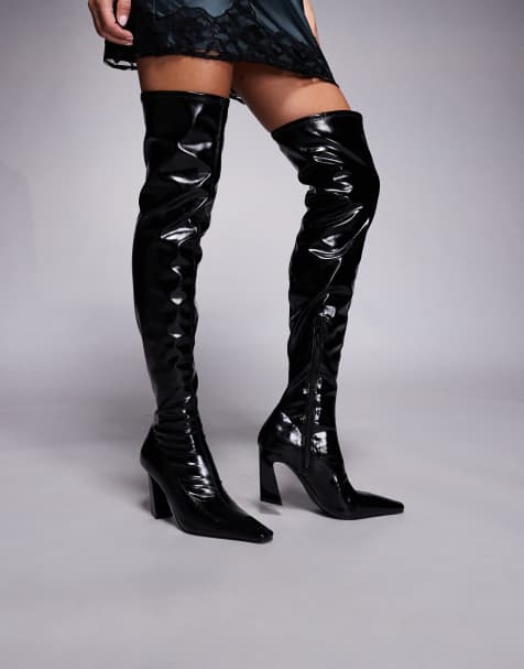 ASOS DESIGN - Keeper - Sorte overknee-støvler med kantet tå - view 1