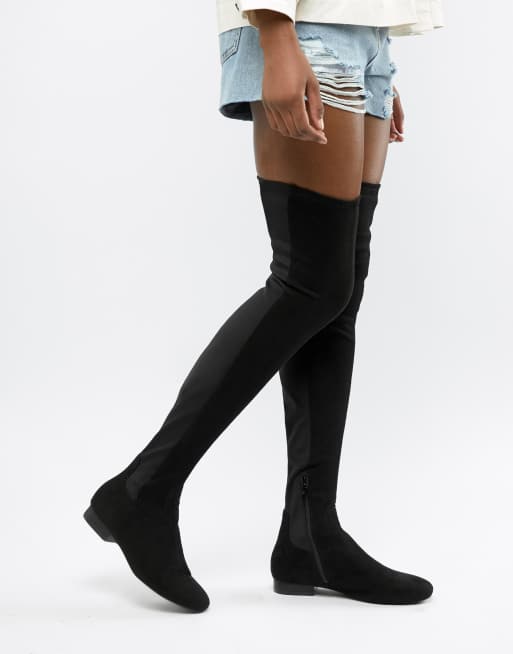 Asos Design Kelby Schmal Geschnittene Elastische Overknee Stiefel Mit Flachem Absatz Asos