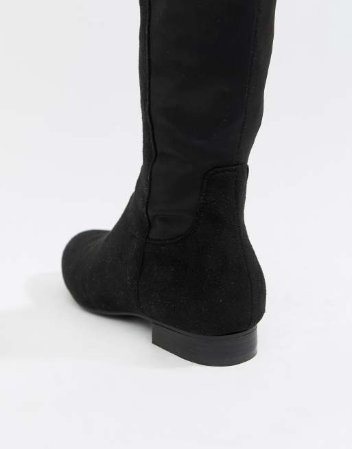 Asos Design Kelby Schmal Geschnittene Elastische Overknee Stiefel Mit Flachem Absatz Asos