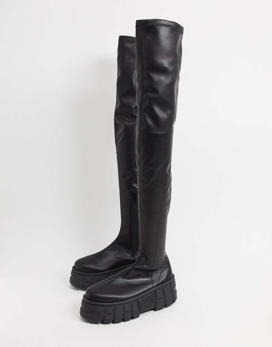 ASOS DESIGN Kellie chunky lace up over the knee boots in black | ASOS