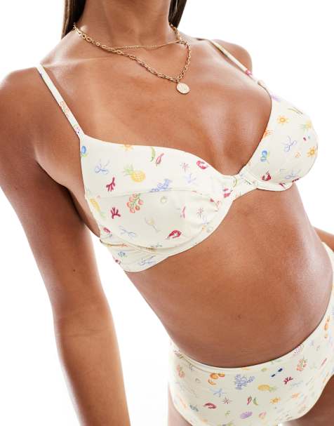 ASOS DESIGN Kellie underwired bikini top in doodle print - view 1