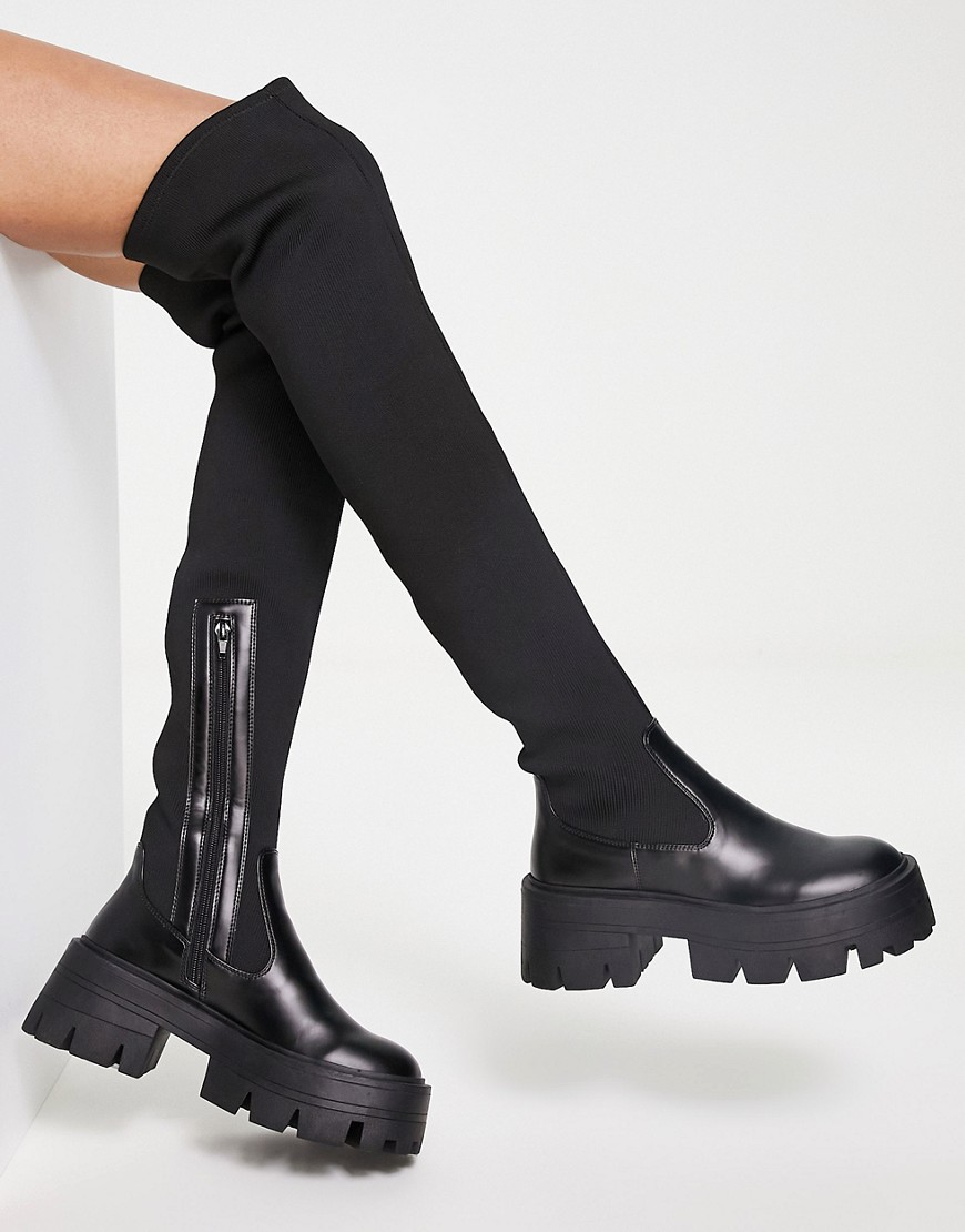 ASOS DESIGN Kellis chunky flat over the knee boots in black