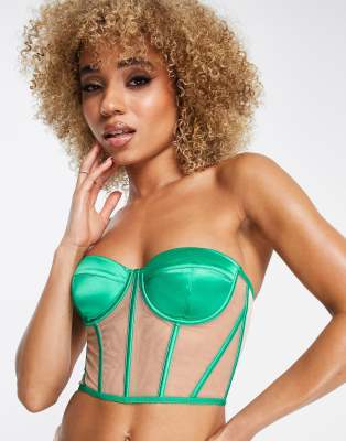 ASOS DESIGN boned corset in pleated metallic green