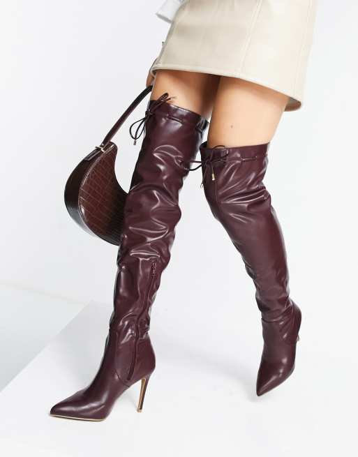 Burgundy leather best sale thigh high boots