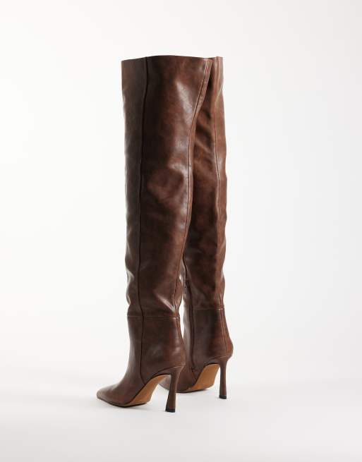 ASOS DESIGN Kennedy stiletto over the knee boots in brown burnished, 3 of 5