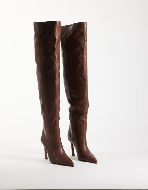 ASOS DESIGN Kennedy stiletto over the knee boots in brown burnished, 5 of 5