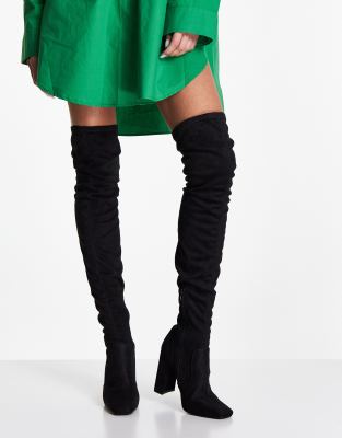 Asos Design Petite Kenni Block-heeled Over The Knee Boots In Black