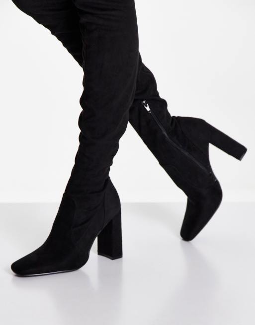 ASOS DESIGN Kenni block heeled over the knee boots in black ASOS