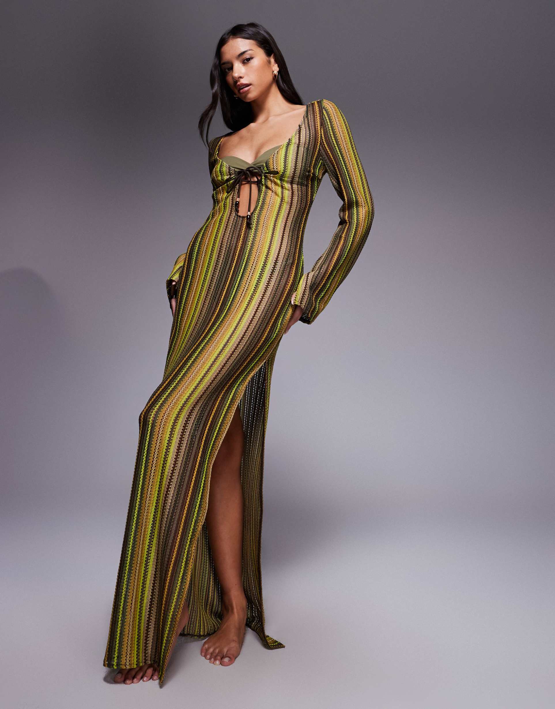 asos design kenny crochet beach maxi dress in brown