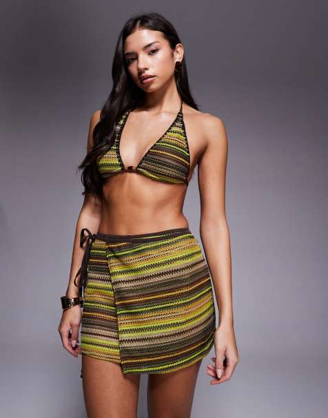 ASOS DESIGN Kenny crochet beach mini wrap skirt in multi stripe