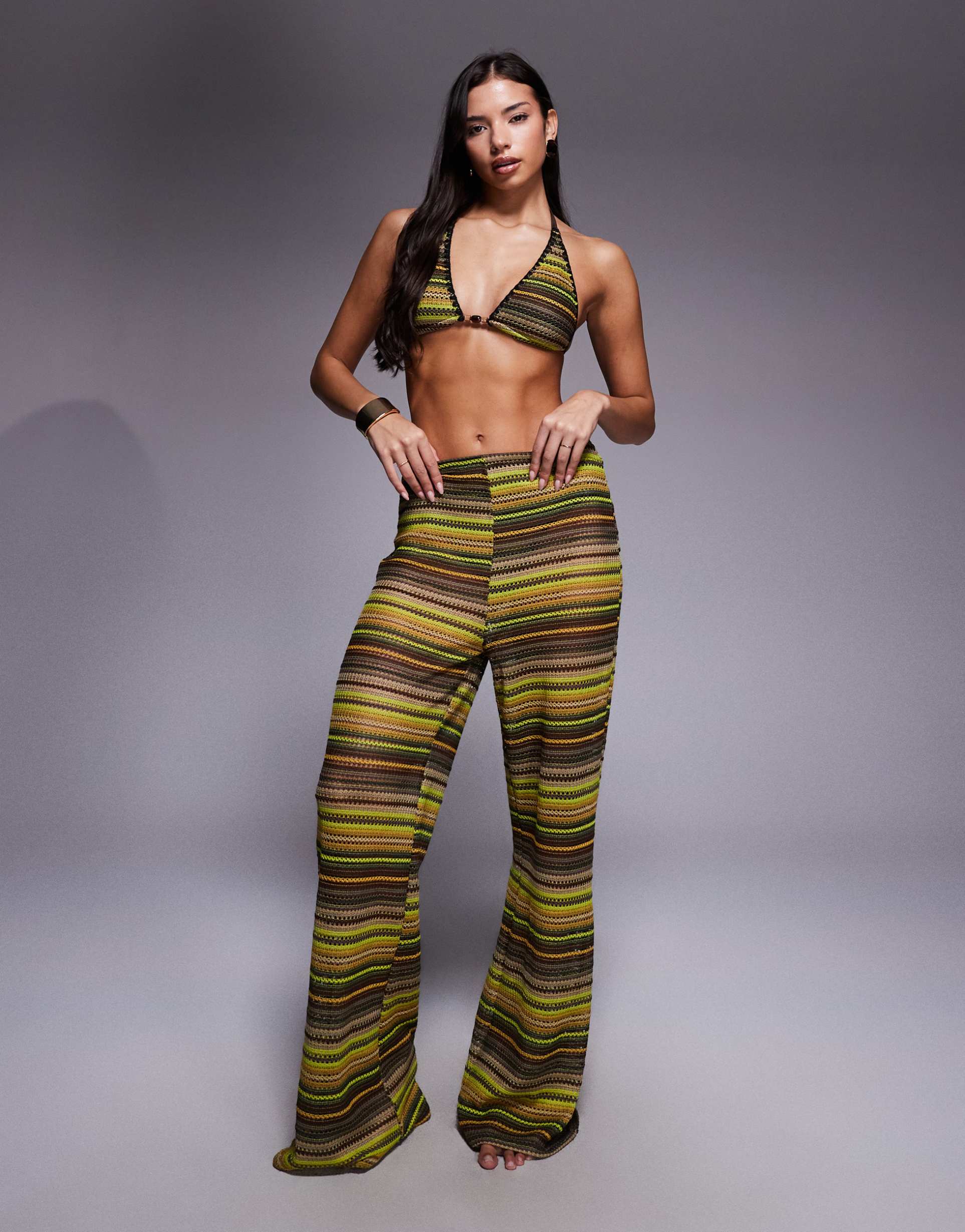 asos design kenny crochet beach pants in brown