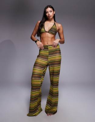 ASOS DESIGN - Kenny - Strandhose aus Häkelstoff in Braun-Gelb