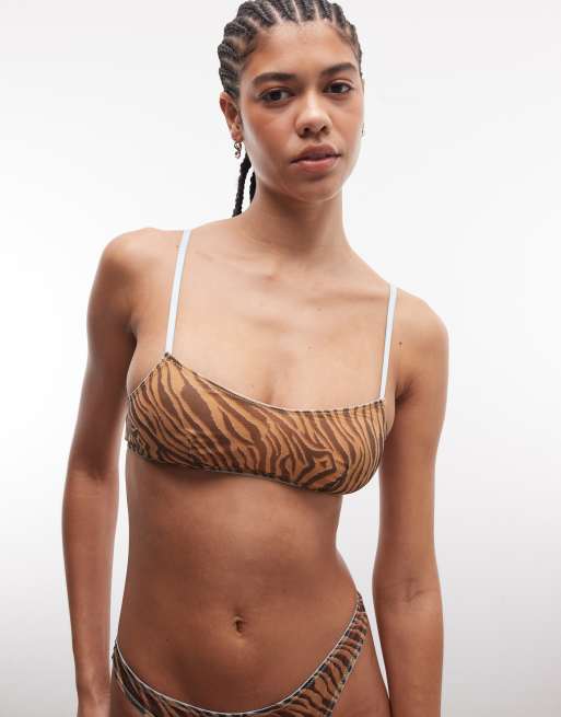 ASOS DESIGN Kenny tiger print mesh lingerie with contrast trim in brown, 3 of 3