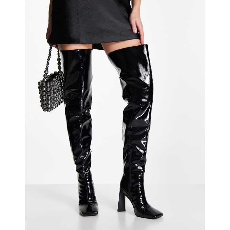 Black vinyl over the knee outlet boots